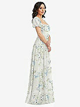Side View Thumbnail - Bleu Garden Puff Sleeve Chiffon Maxi Dress with Front Slit