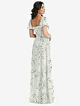 Rear View Thumbnail - Bleu Garden Puff Sleeve Chiffon Maxi Dress with Front Slit