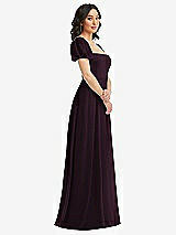 Side View Thumbnail - Deep Plum Puff Sleeve Chiffon Maxi Dress with Front Slit