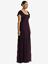 Side View Thumbnail - Deep Plum Flutter Sleeve Scoop Open-Back Chiffon Maxi Dress
