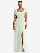 Alt View 1 Thumbnail - Mint Green Flutter Sleeve Scoop Open-Back Chiffon Maxi Dress