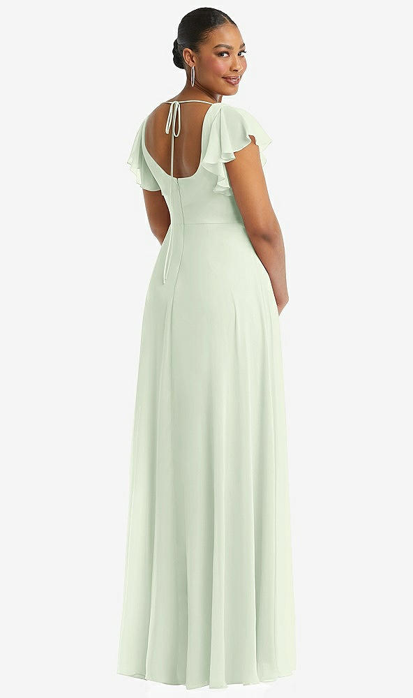 Back View - Mint Green Flutter Sleeve Scoop Open-Back Chiffon Maxi Dress