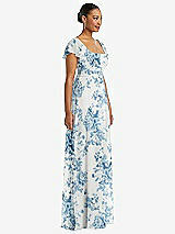 Side View Thumbnail - Cottage Rose Dusk Blue Flutter Sleeve Scoop Open-Back Chiffon Maxi Dress
