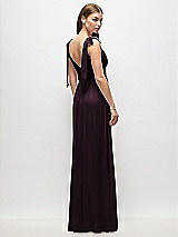 Rear View Thumbnail - Deep Plum Plunge Neckline Bow Shoulder Empire Waist Chiffon Maxi Dress