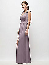 Side View Thumbnail - Lilac Dusk Plunge Neckline Bow Shoulder Empire Waist Chiffon Maxi Dress