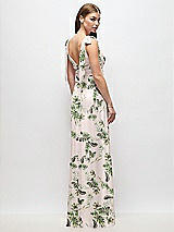 Rear View Thumbnail - Palm Beach Print Plunge Neckline Bow Shoulder Empire Waist Chiffon Maxi Dress