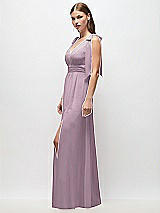 Side View Thumbnail - Suede Rose Plunge Neckline Bow Shoulder Empire Waist Chiffon Maxi Dress