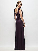 Rear View Thumbnail - Aubergine Plunge Neckline Bow Shoulder Empire Waist Chiffon Maxi Dress