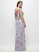 Rear View Thumbnail - Butterfly Botanica Silver Dove Plunge Neckline Bow Shoulder Empire Waist Chiffon Maxi Dress