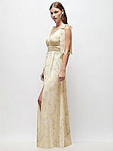 Side View Thumbnail - Butter Yellow Floral Plunge Neckline Bow Shoulder Empire Waist Chiffon Maxi Dress