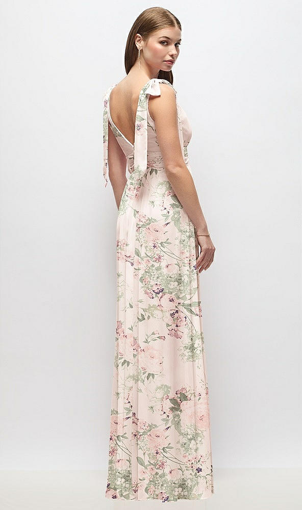 Back View - Blush Garden Plunge Neckline Bow Shoulder Empire Waist Chiffon Maxi Dress