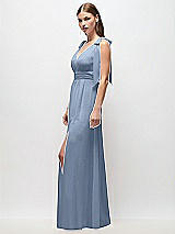 Side View Thumbnail - Cloudy Plunge Neckline Bow Shoulder Empire Waist Chiffon Maxi Dress