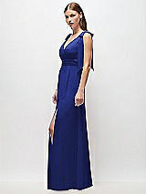 Side View Thumbnail - Cobalt Blue Plunge Neckline Bow Shoulder Empire Waist Chiffon Maxi Dress