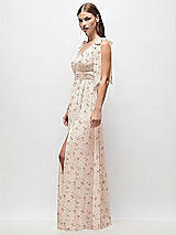 Side View Thumbnail - Coquette Floral Print Plunge Neckline Bow Shoulder Empire Waist Chiffon Maxi Dress