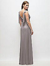 Rear View Thumbnail - Cashmere Gray Plunge Neckline Bow Shoulder Empire Waist Chiffon Maxi Dress