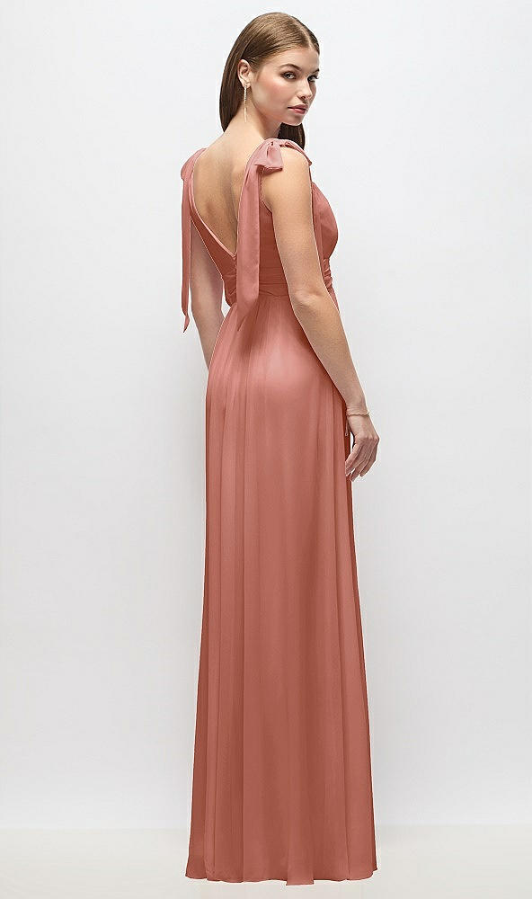 Back View - Desert Rose Plunge Neckline Bow Shoulder Empire Waist Chiffon Maxi Dress