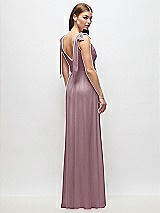 Rear View Thumbnail - Dusty Rose Plunge Neckline Bow Shoulder Empire Waist Chiffon Maxi Dress
