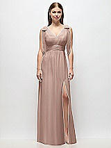Front View Thumbnail - Neu Nude Plunge Neckline Bow Shoulder Empire Waist Chiffon Maxi Dress