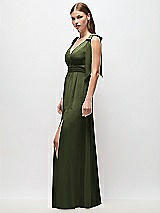 Side View Thumbnail - Olive Green Plunge Neckline Bow Shoulder Empire Waist Chiffon Maxi Dress
