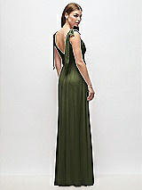 Rear View Thumbnail - Olive Green Plunge Neckline Bow Shoulder Empire Waist Chiffon Maxi Dress