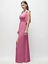 Side View Thumbnail - Orchid Pink Plunge Neckline Bow Shoulder Empire Waist Chiffon Maxi Dress