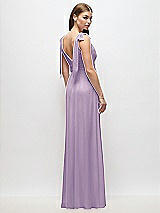Rear View Thumbnail - Pale Purple Plunge Neckline Bow Shoulder Empire Waist Chiffon Maxi Dress