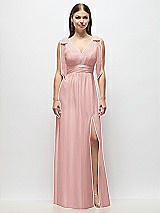 Front View Thumbnail - Rose Plunge Neckline Bow Shoulder Empire Waist Chiffon Maxi Dress