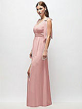 Side View Thumbnail - Rose Plunge Neckline Bow Shoulder Empire Waist Chiffon Maxi Dress