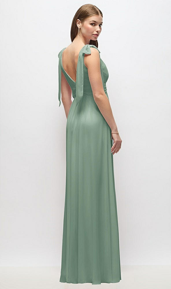 Back View - Seagrass Plunge Neckline Bow Shoulder Empire Waist Chiffon Maxi Dress