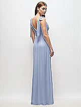 Rear View Thumbnail - Sky Blue Plunge Neckline Bow Shoulder Empire Waist Chiffon Maxi Dress