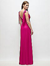 Rear View Thumbnail - Think Pink Plunge Neckline Bow Shoulder Empire Waist Chiffon Maxi Dress