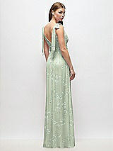 Rear View Thumbnail - Vintage Primrose Sage Plunge Neckline Bow Shoulder Empire Waist Chiffon Maxi Dress