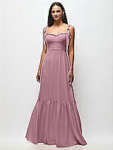 Front View Thumbnail - Dusty Pink Tie-Shoulder Bustier Bodice Ruffle-Hem Maxi Dress