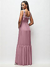 Rear View Thumbnail - Dusty Pink Tie-Shoulder Bustier Bodice Ruffle-Hem Maxi Dress