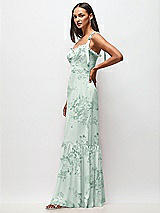 Side View Thumbnail - Mint Green Floral Tie-Shoulder Bustier Bodice Ruffle-Hem Maxi Dress