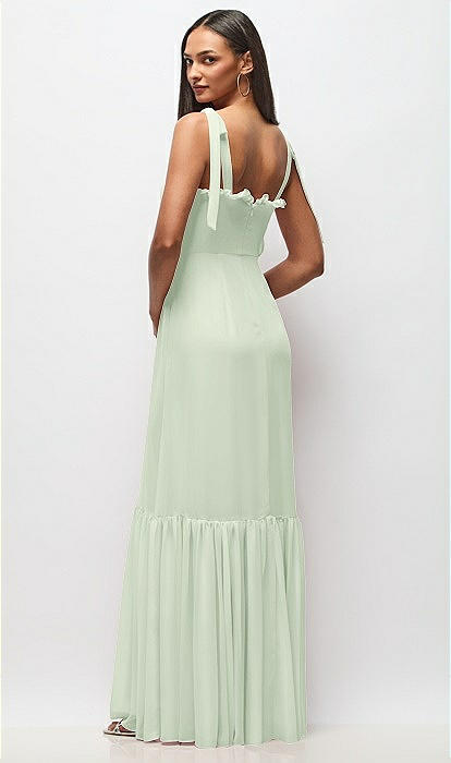 Tie-shoulder Bustier Bodice Ruffle-hem Maxi Bridesmaid Dress In