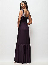Rear View Thumbnail - Aubergine Tie-Shoulder Bustier Bodice Ruffle-Hem Maxi Dress