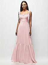 Front View Thumbnail - Ballet Pink Tie-Shoulder Bustier Bodice Ruffle-Hem Maxi Dress