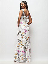 Rear View Thumbnail - Butterfly Botanica Ivory Tie-Shoulder Bustier Bodice Ruffle-Hem Maxi Dress