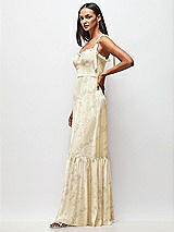 Side View Thumbnail - Butter Yellow Floral Tie-Shoulder Bustier Bodice Ruffle-Hem Maxi Dress