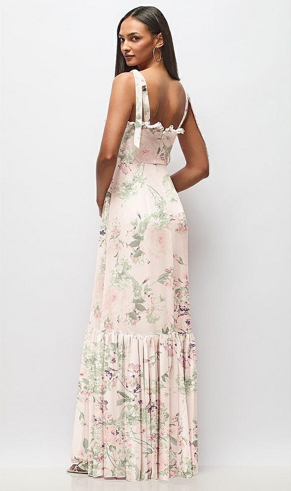 Back View - Blush Garden Tie-Shoulder Bustier Bodice Ruffle-Hem Maxi Dress