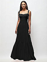 Front View Thumbnail - Black Tie-Shoulder Bustier Bodice Ruffle-Hem Maxi Dress