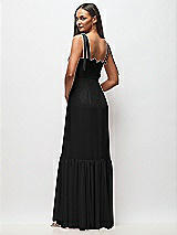 Rear View Thumbnail - Black Tie-Shoulder Bustier Bodice Ruffle-Hem Maxi Dress