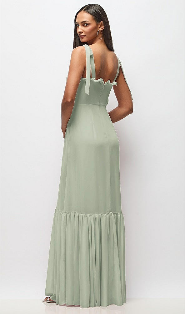 Back View - Celadon Tie-Shoulder Bustier Bodice Ruffle-Hem Maxi Dress