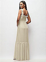 Rear View Thumbnail - Champagne Tie-Shoulder Bustier Bodice Ruffle-Hem Maxi Dress