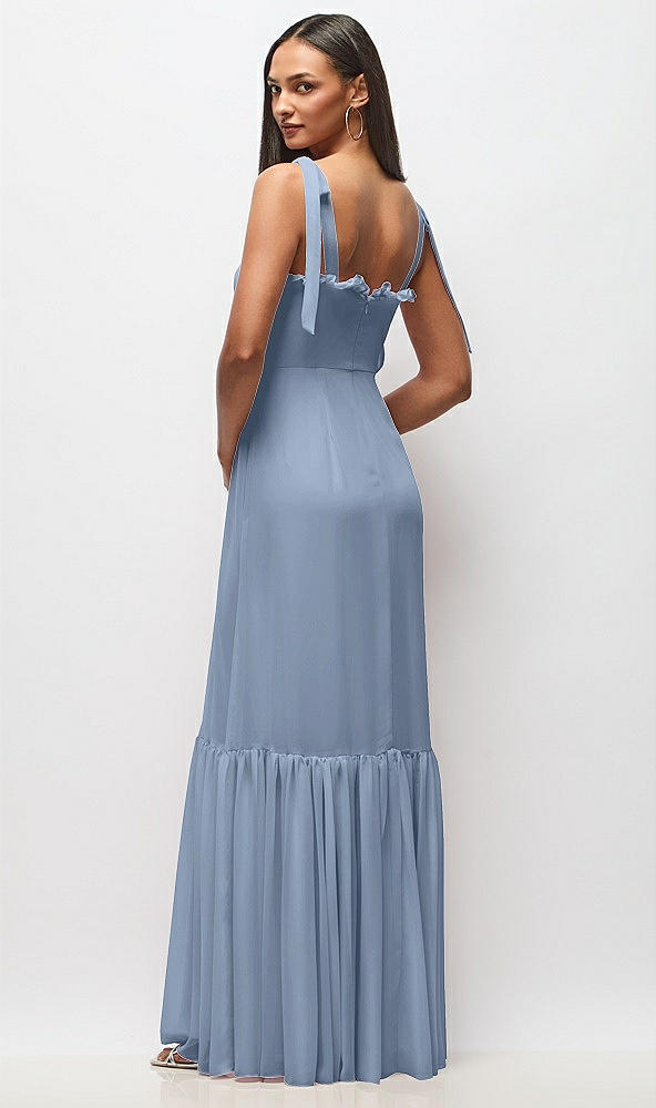 Back View - Cloudy Tie-Shoulder Bustier Bodice Ruffle-Hem Maxi Dress