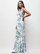 Side View Thumbnail - Cottage Rose Dusk Blue Tie-Shoulder Bustier Bodice Ruffle-Hem Maxi Dress