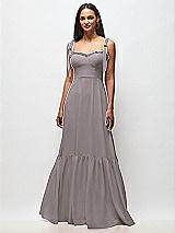 Front View Thumbnail - Cashmere Gray Tie-Shoulder Bustier Bodice Ruffle-Hem Maxi Dress
