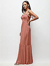 Side View Thumbnail - Desert Rose Tie-Shoulder Bustier Bodice Ruffle-Hem Maxi Dress