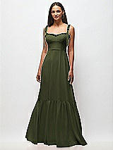 Front View Thumbnail - Olive Green Tie-Shoulder Bustier Bodice Ruffle-Hem Maxi Dress